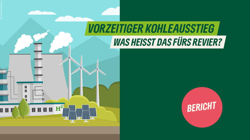 KI generiert: Das Bild thematisiert den vorzeitigen Kohleausstieg und seine Auswirkungen, dargestellt durch Solar- und Windkraftanlagen neben einem Kraftwerk. Es zeigt den Übergang von fossilen zu erneuerbaren Energiequellen.